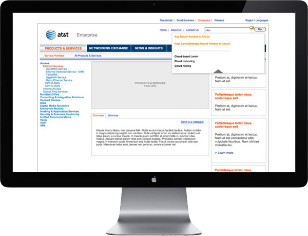 <b>PRESCRIPTIVE SEARCH</b> : As the customer is typing their product or service search criteria, the system offers curated promotional items and helpful terms and phrases to aid recognition and avoid common search errors like misspellings or truncated words.