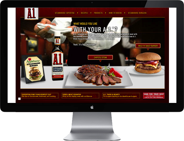 <b>ROLE:</b> UX Architect<br /><b>OBJECTIVE:</b> With the visual design already started, I stepped in to diagram the content relationships and to wireframe the more complex interactions of the site. The rich site experience showcased all the ways you can bring the steakhouse to your house. While we knew people would come for the recipes, we wanted to promote the Steakhouse Expertise, Meat Prep Videos, products, promotions and seasonal features. The site is built in Flash and the architecture was built to manage and load cycles of remote XML content.