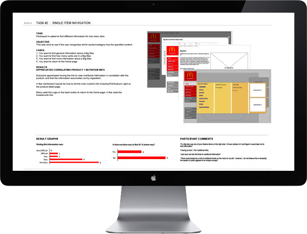 <b>USABILITY TESTING</b> : I co-facilitated user testing with representative customers and used their broad feedback to inform our Food Menu navigation and validate our presentation of Food + Nutrition side-by-side.