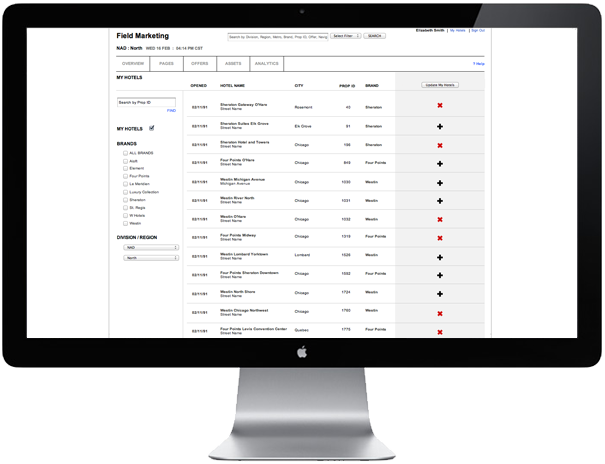 <b>ADD or DELETE HOTELS</b> : For myriad reasons, admins need to add and delete hotels as their territories or responsibilites change. We made this a simple batch process that quickly customizes their workspace.